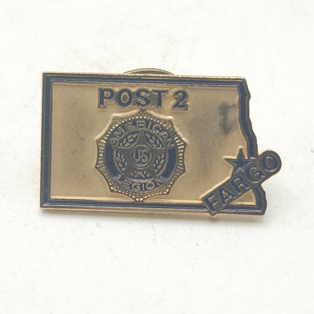 American Legion Post 2 Fargo North Dakota Goldtone Veterans Enamel Lapel Pin